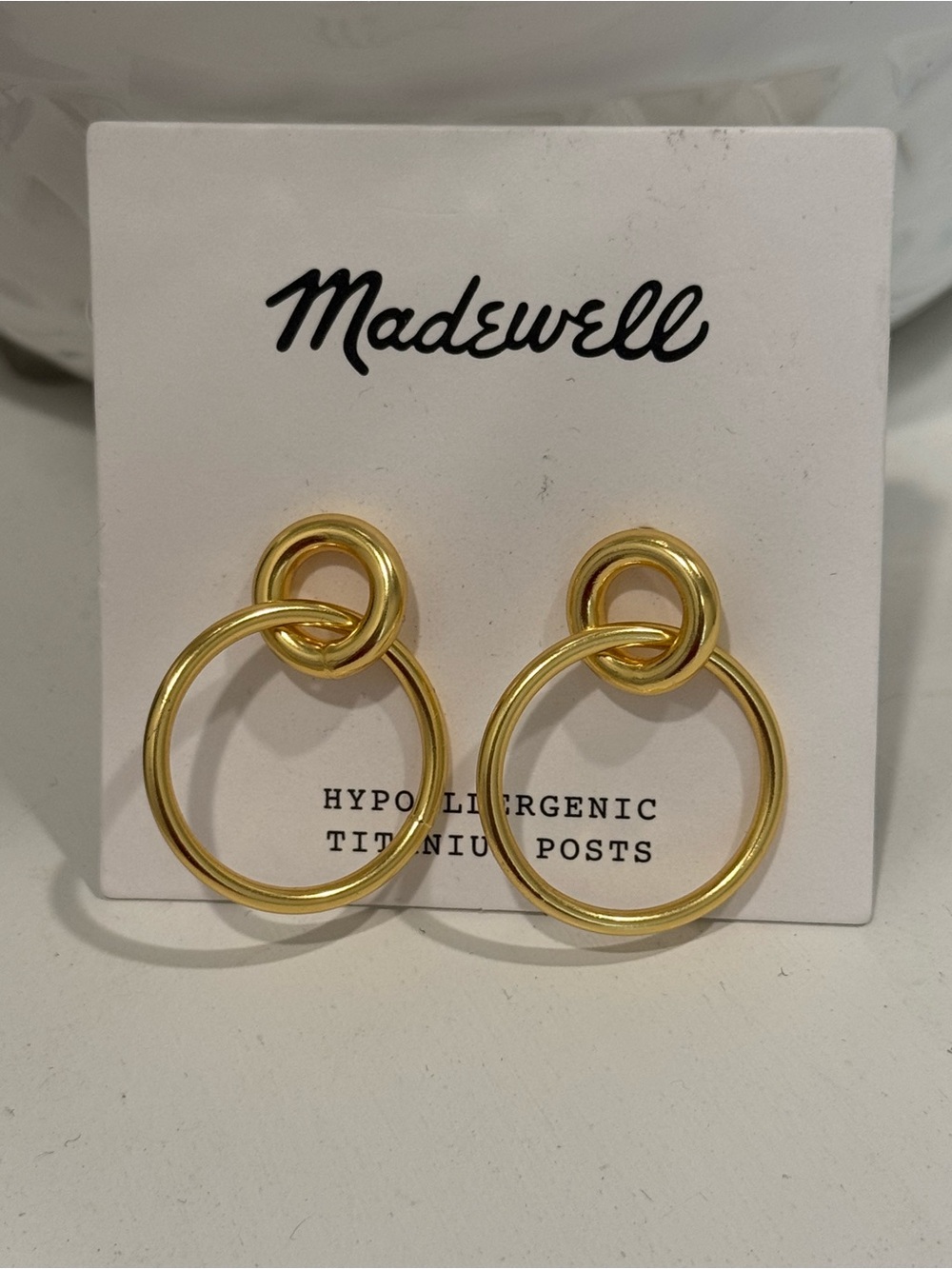 NEW Madewell Polished Gold Knot Drop Hoop Earrings